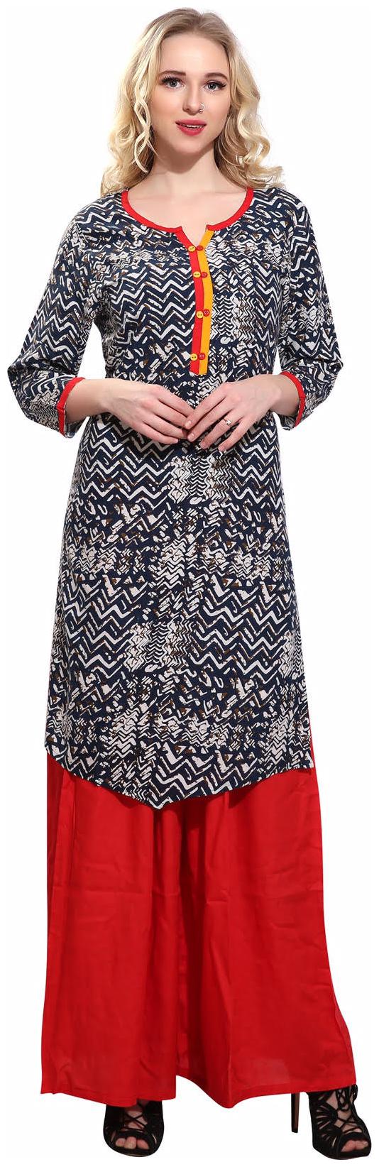 

Avanya Women Blue Printed Straight Kurta