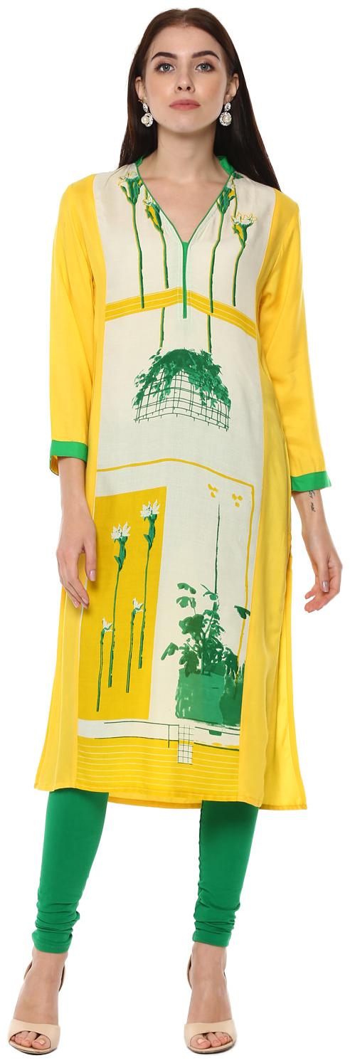 

Avanya Women Yellow Printed Straight Kurta