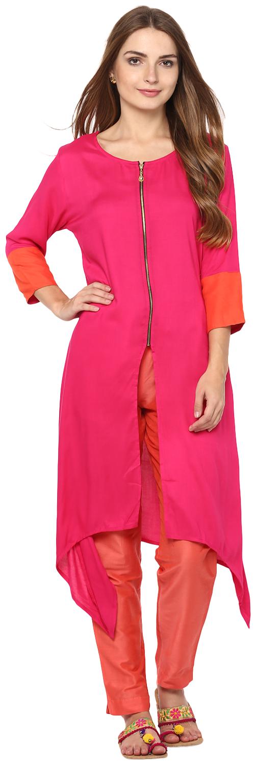 

Avanya Women s Solid Rayon A-Line Kurta