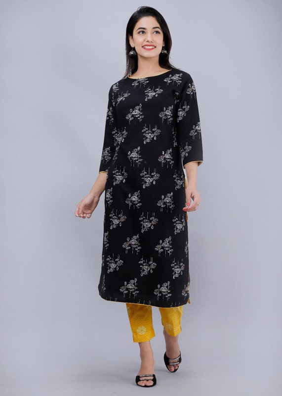 

AVINDA Women Black Floral Straight Kurta With Pants