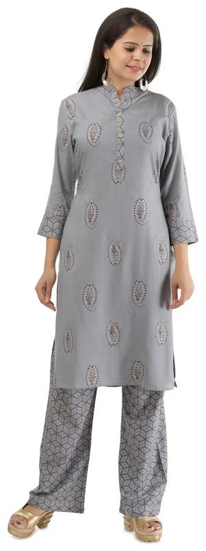 

AVINDA Women Grey Printed Straight Kurta With Palazzo