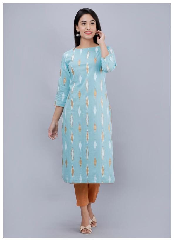 

AVINDA Women Blue Printed Straight Kurta With Pants