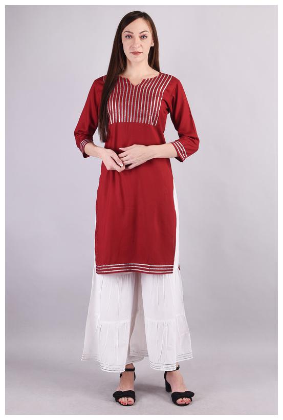 

AVINDA Women Red Solid Straight Kurta With Sharara