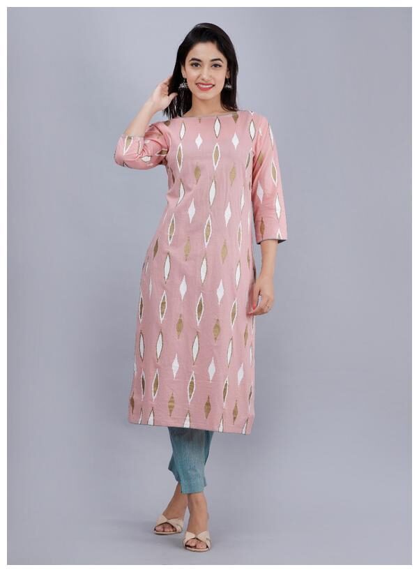 

AVINDA Women Pink Printed Straight Kurta With Pants