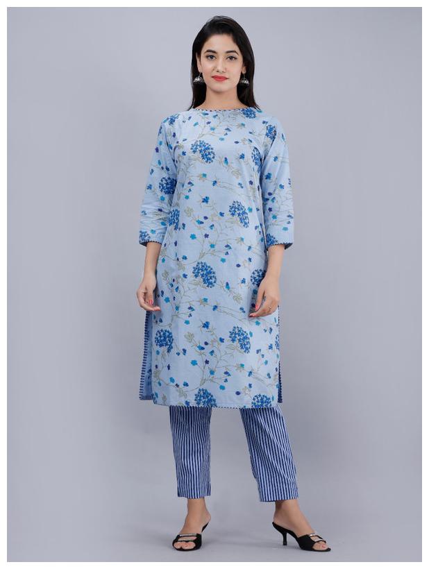 

AVINDA Women Blue Floral Straight Kurta With Pants