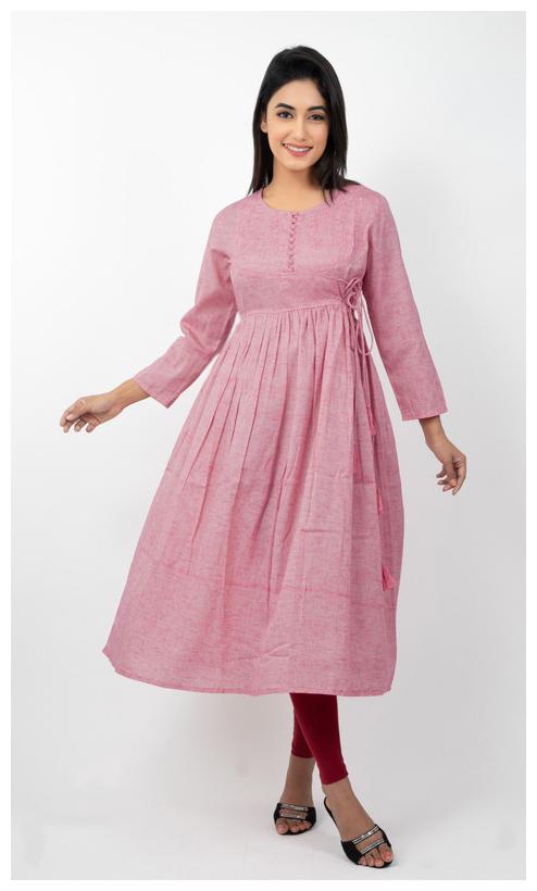 

Avinda Women s South Cotton Solid Flared Kurta (Pink)