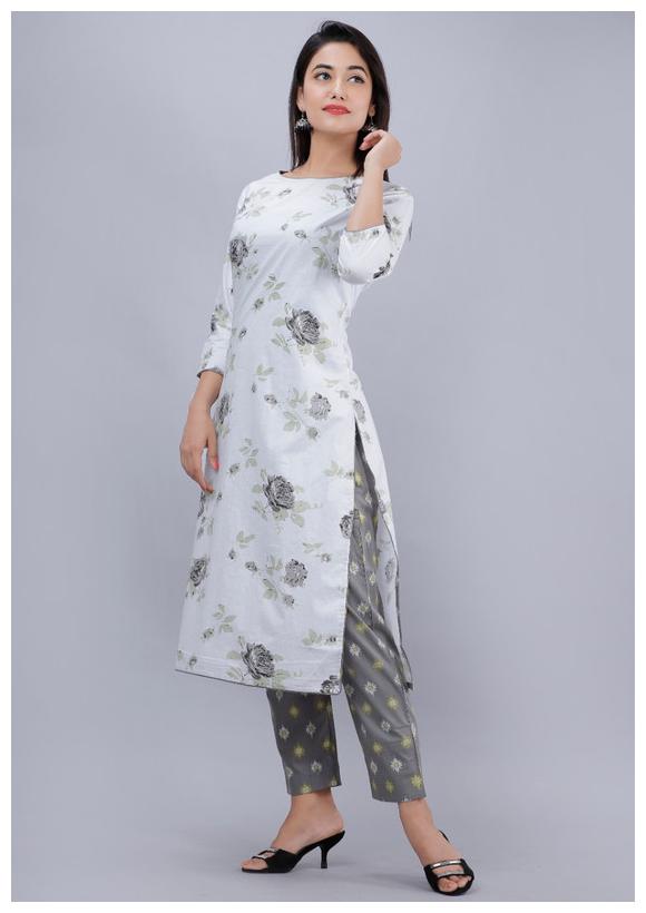 

AVINDA Women White Black Floral Straight Kurta With Pants