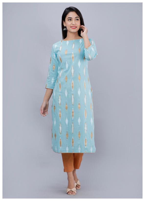 

AVINDA Women Blue Printed Straight Kurta With Pants
