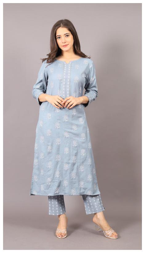 

AVINDA Women Grey Floral Straight Kurta With Pants
