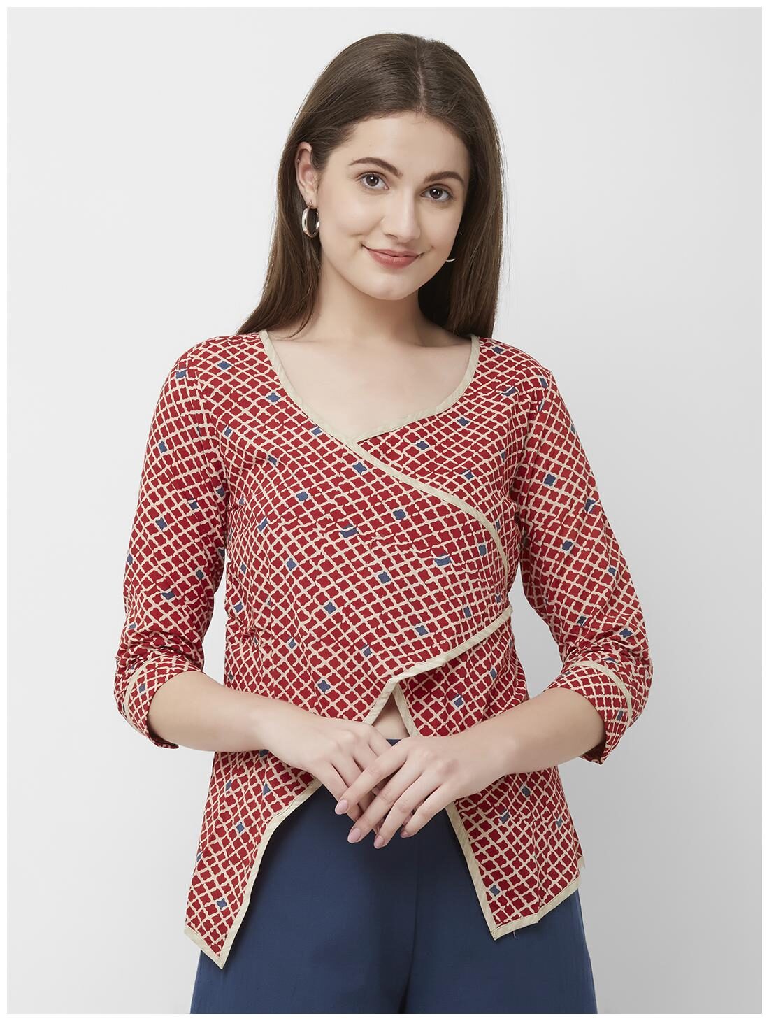 

ANVITA Women Printed Regular top - Red