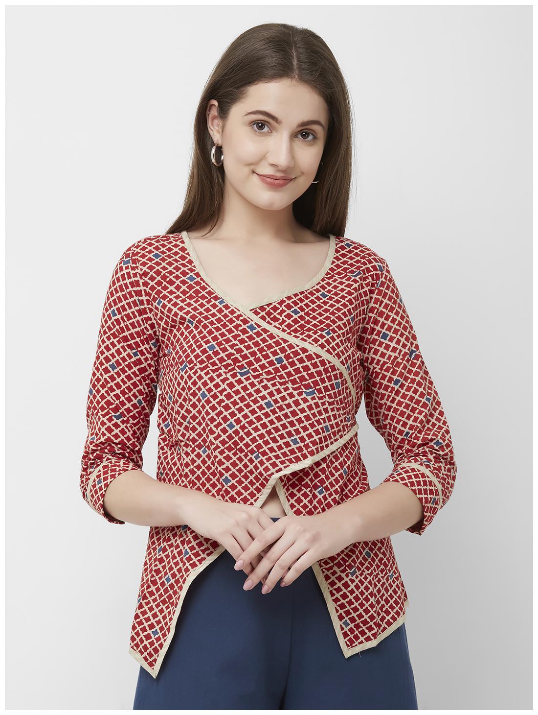 

ANVITA Women Printed Regular top - Red