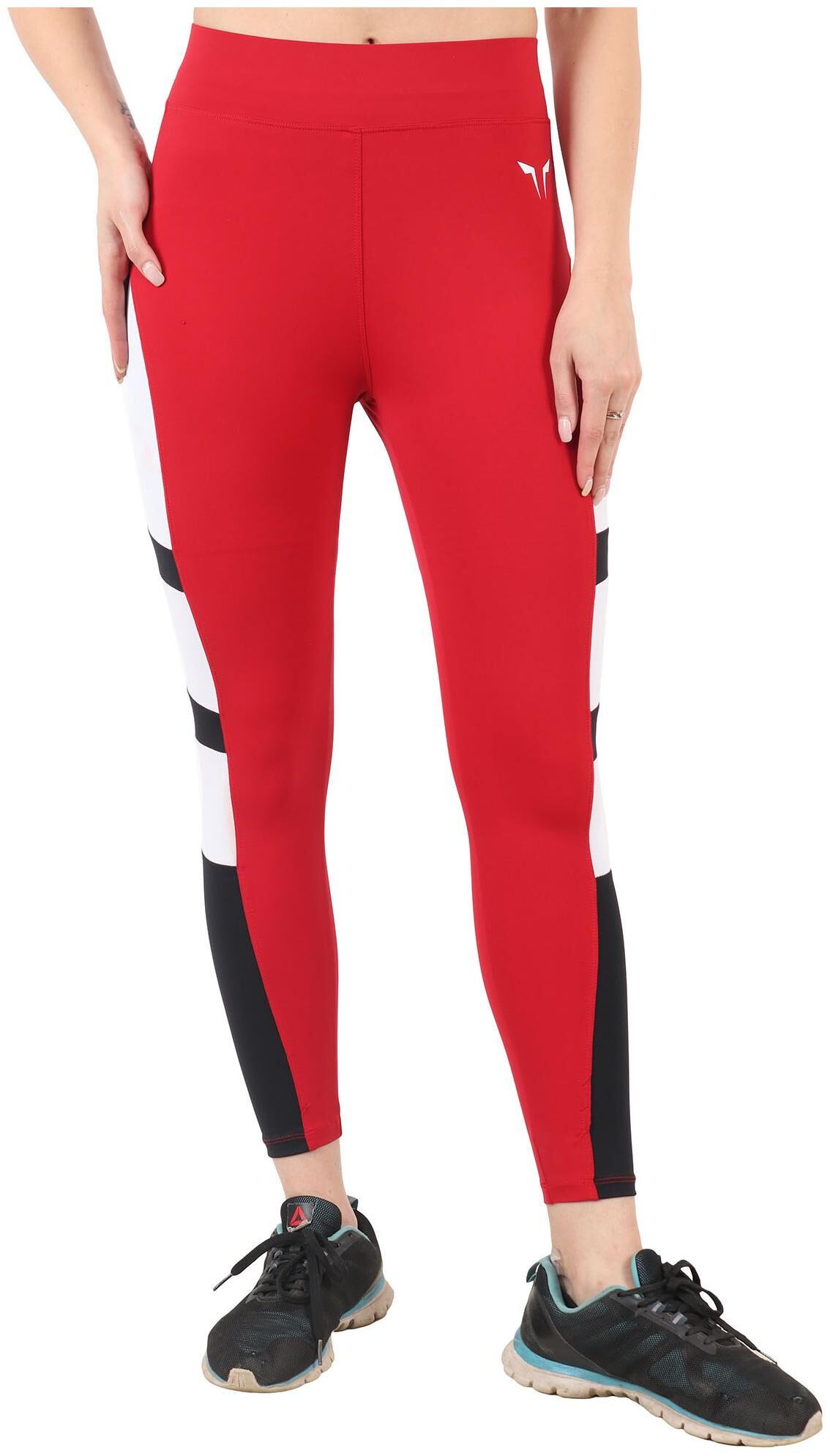 

AVVARO Lycra Red Color-Blocked Tights For Women