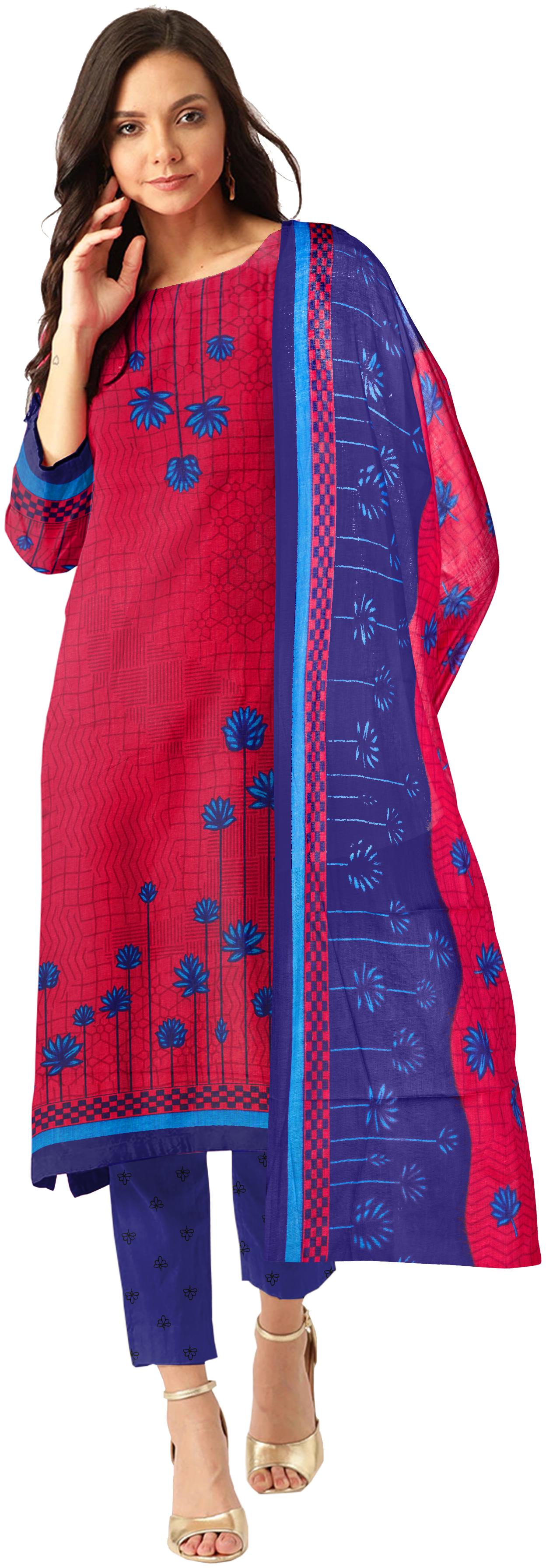 

Avyakta Fab Red Unstitched Kurta with bottom dupatta With dupatta Dress Material