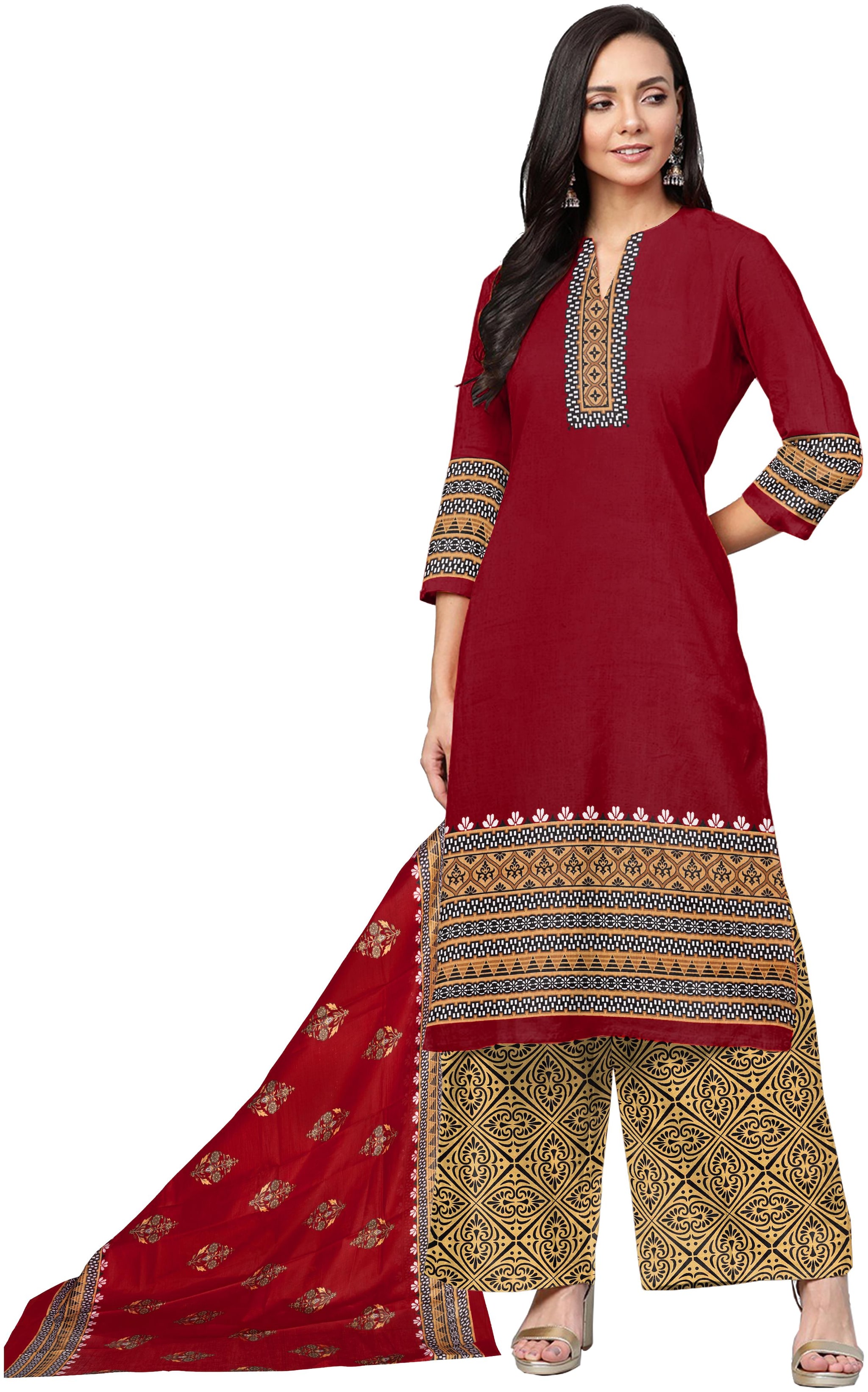 

Avyakta Fab Maroon Unstitched Kurta with bottom dupatta With dupatta Dress Material