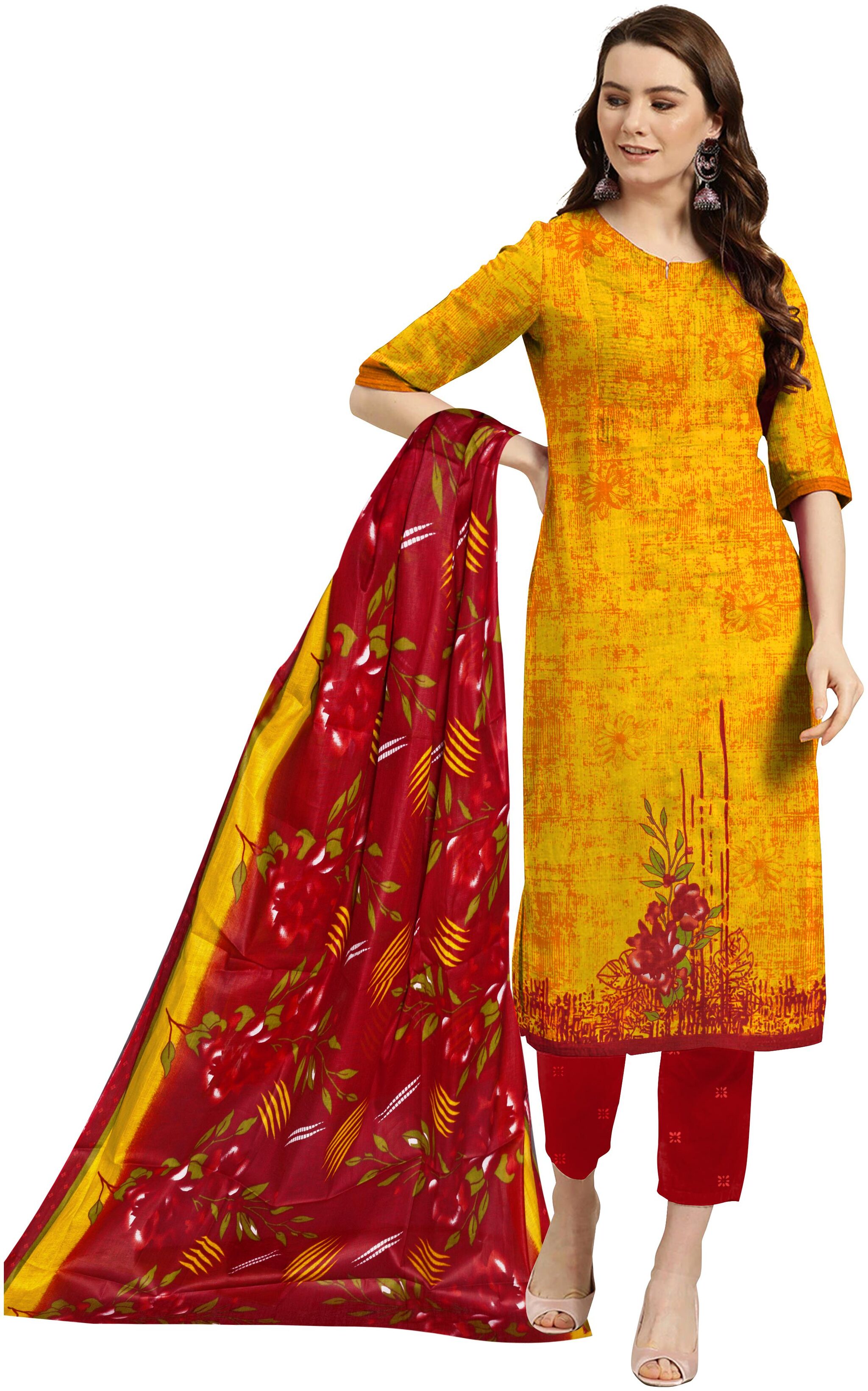 

Avyakta Fab Yellow Unstitched Kurta with bottom dupatta With dupatta Dress Material