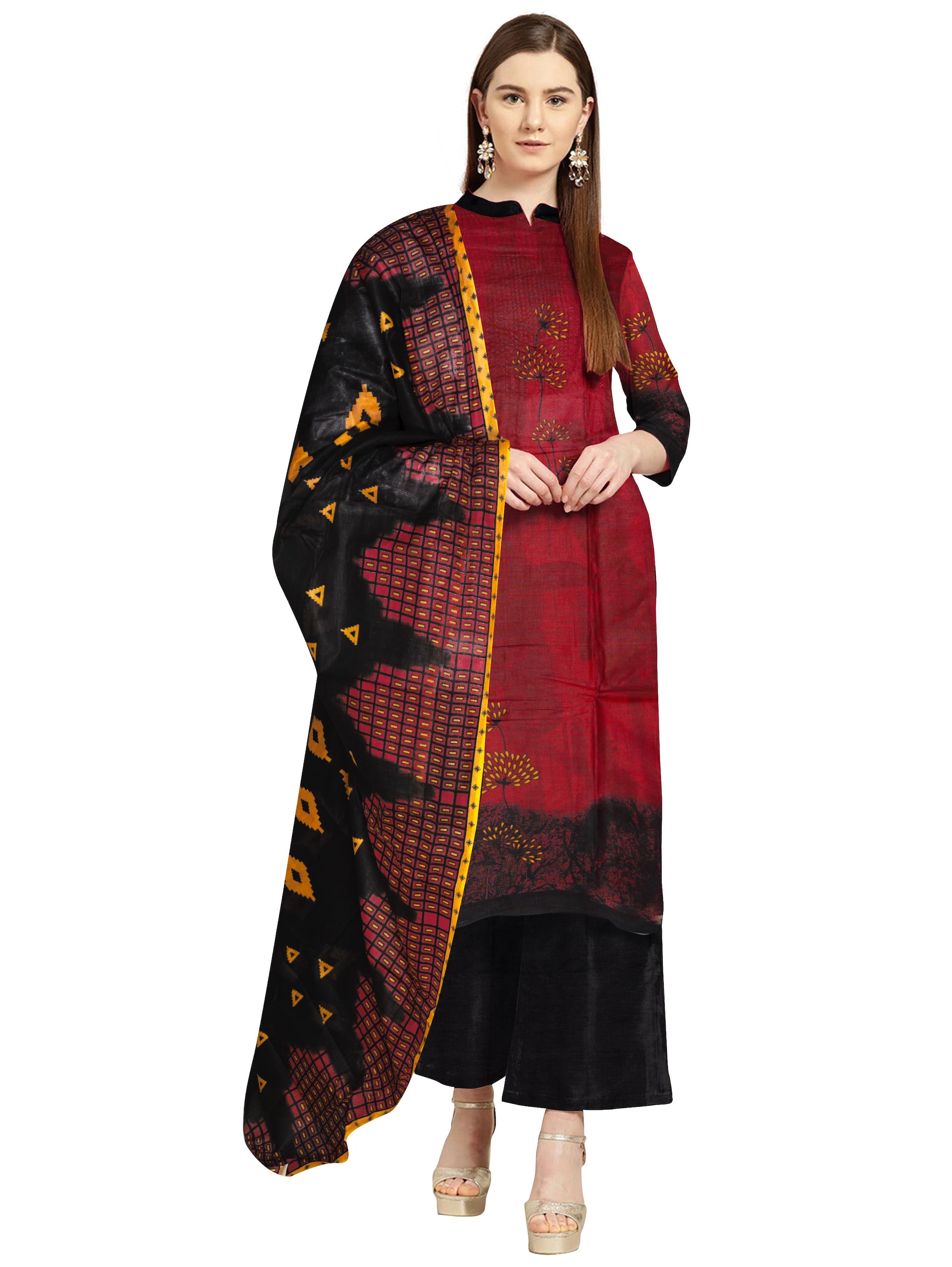 

Avyakta Fab Maroon Unstitched Kurta with bottom dupatta With dupatta Dress Material