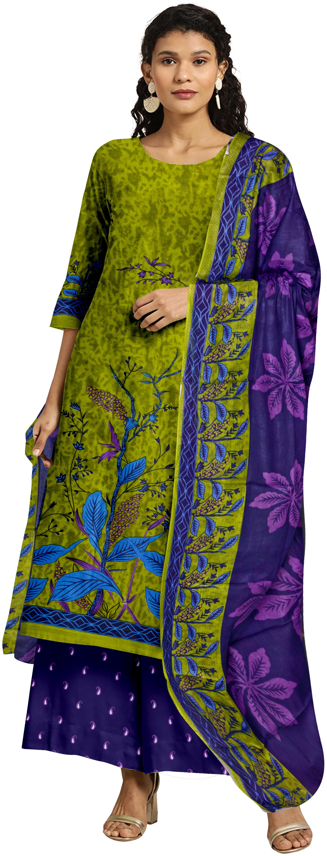 

Avyakta Fab Green Unstitched Kurta with bottom dupatta With dupatta Dress Material