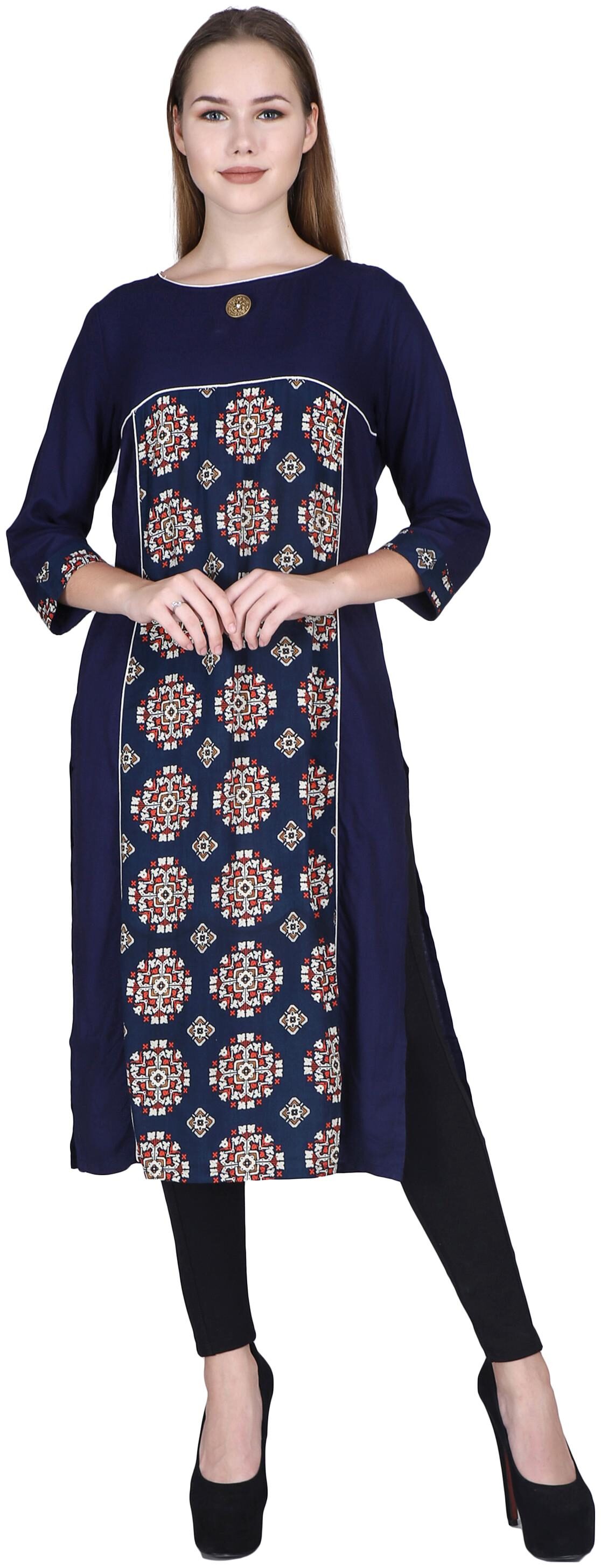 

Avyanna Women Blue Printed Straight Kurti