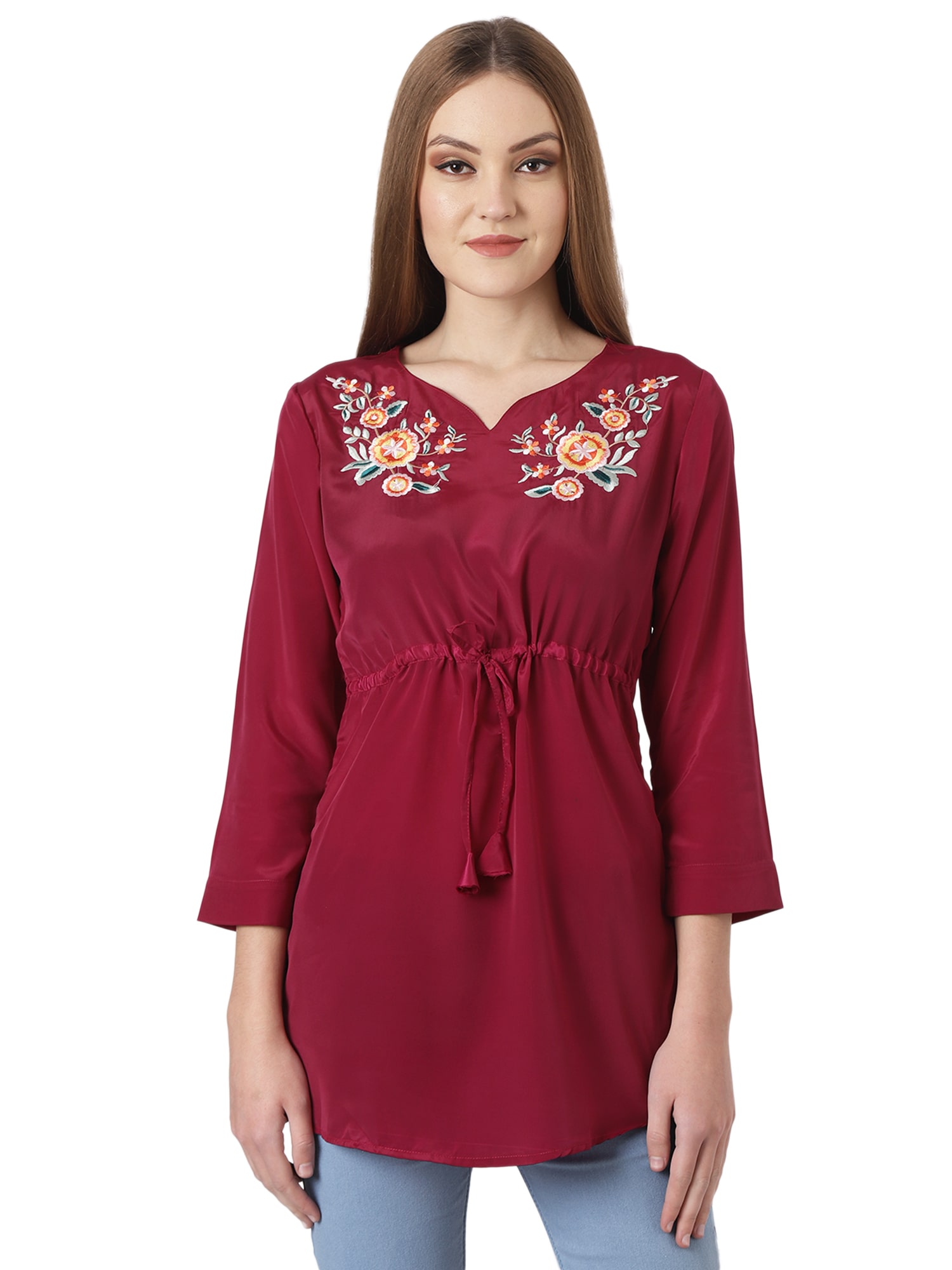 

Avyanna Women Embroidered Regular tunic - Maroon