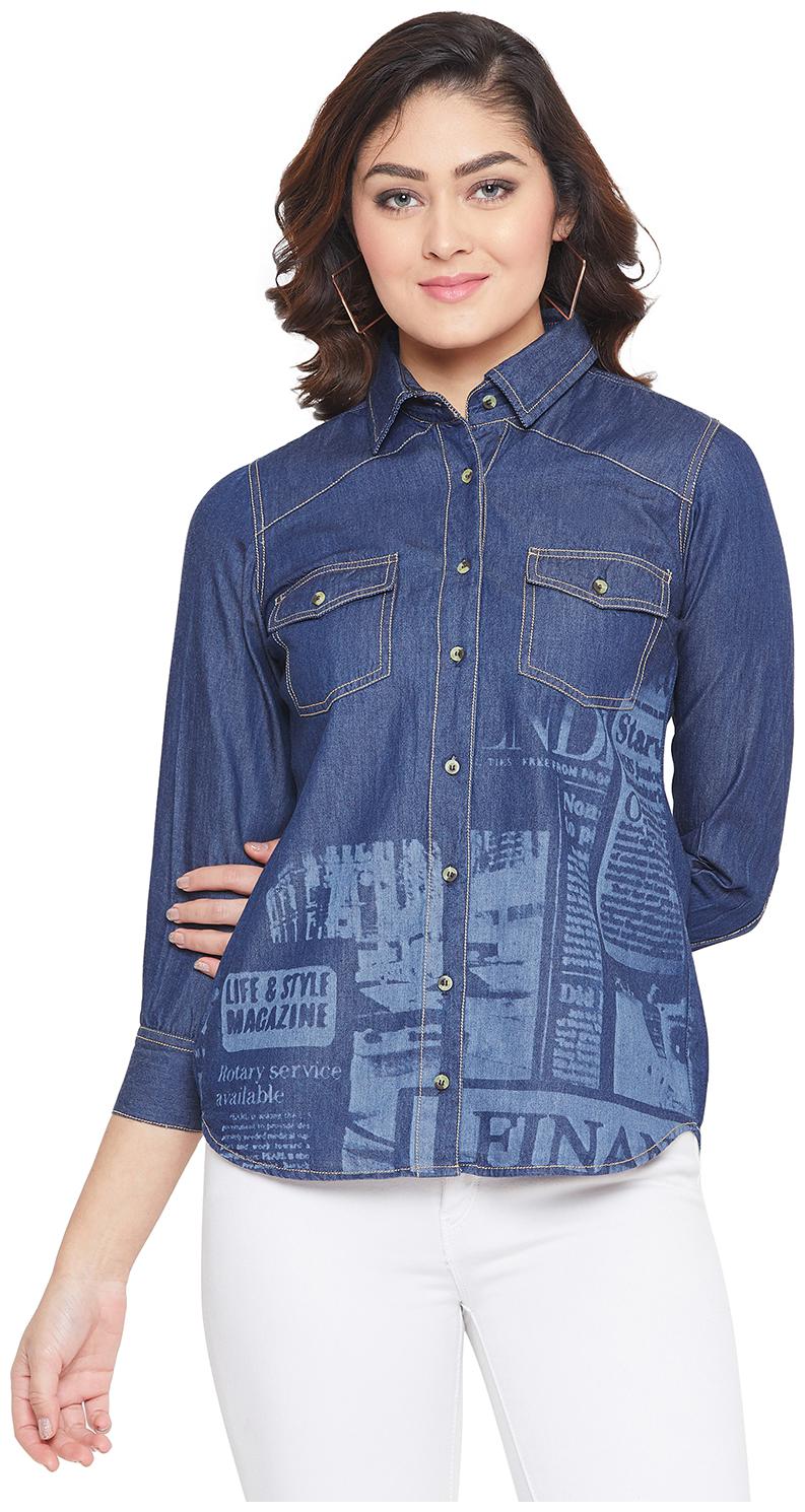 

Avyanna Women Navy Blue Printed Regular Fit Shirt