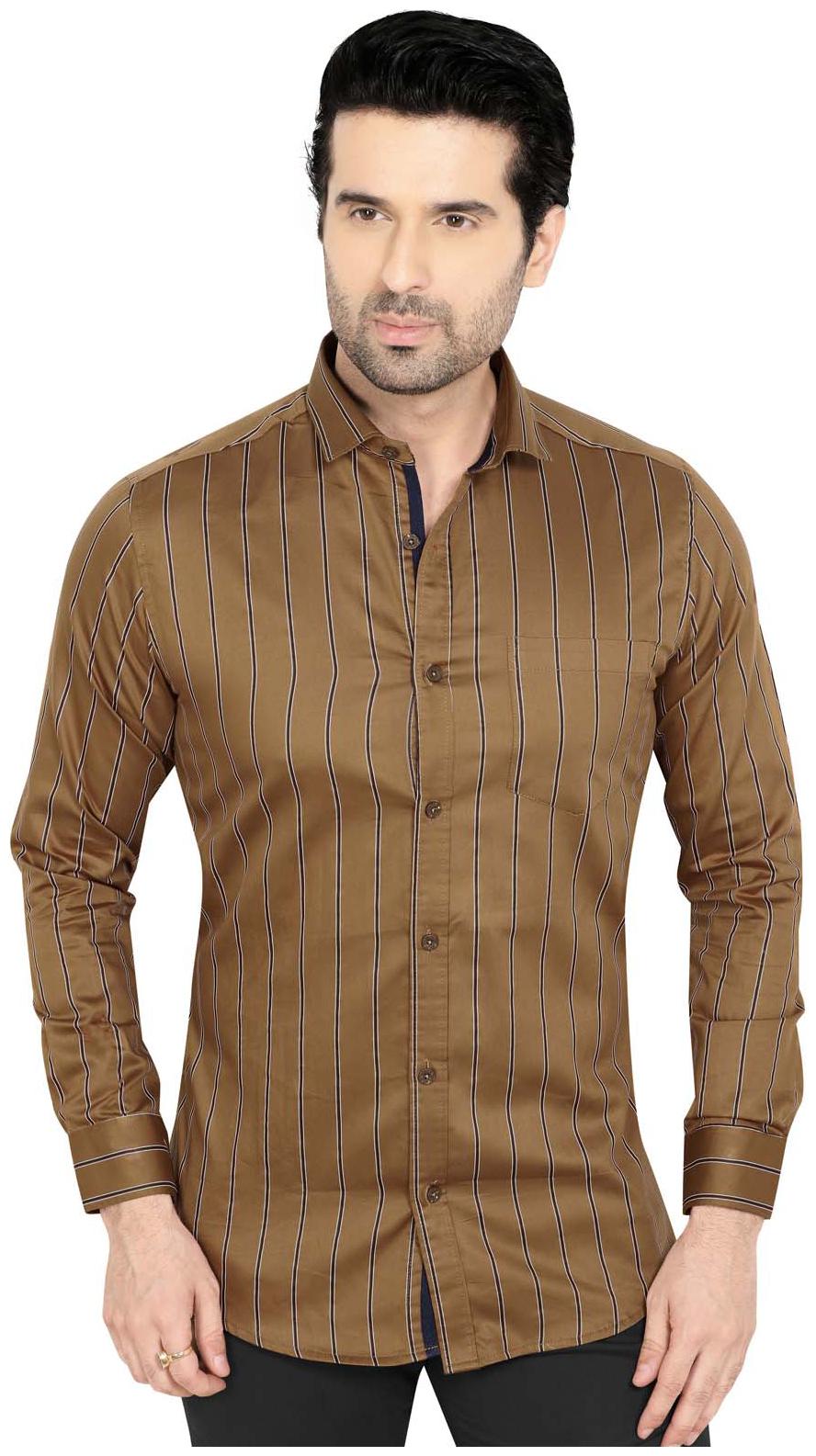 

AXPLORE Men Brown Vertical Stripes Slim Fit Casual Shirt