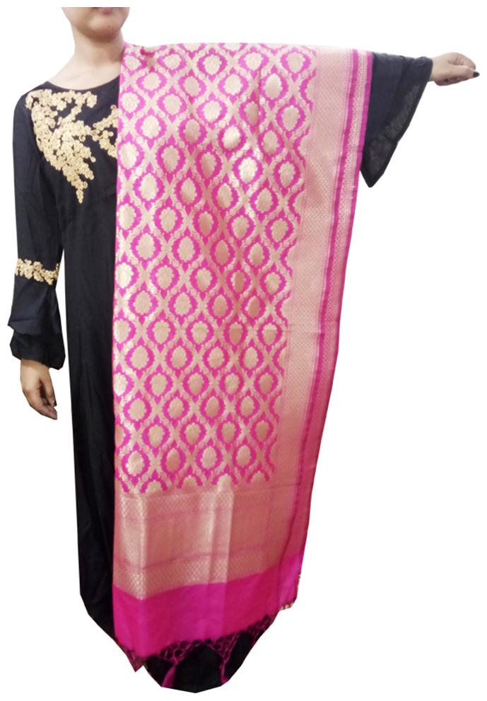 

AZAD DYEING Women Silk Banarsi Dupatta for Women Girls Pink