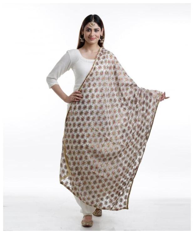

AZAD DYEING Chiffon Floral Dupattas Stoles Jackets White