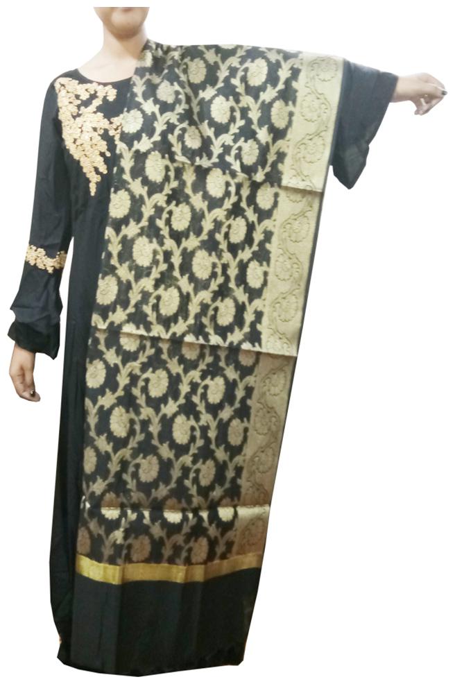 

AZAD DYEING Women Silk Banarsi Dupatta for Women Girls Black