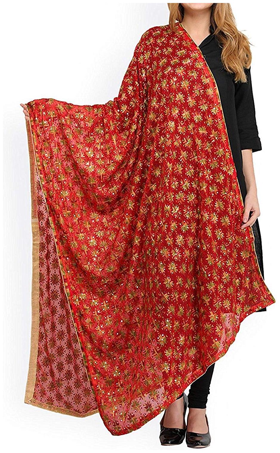 

AZAD DYEING Chiffon Floral Dupattas Stoles Jackets Red