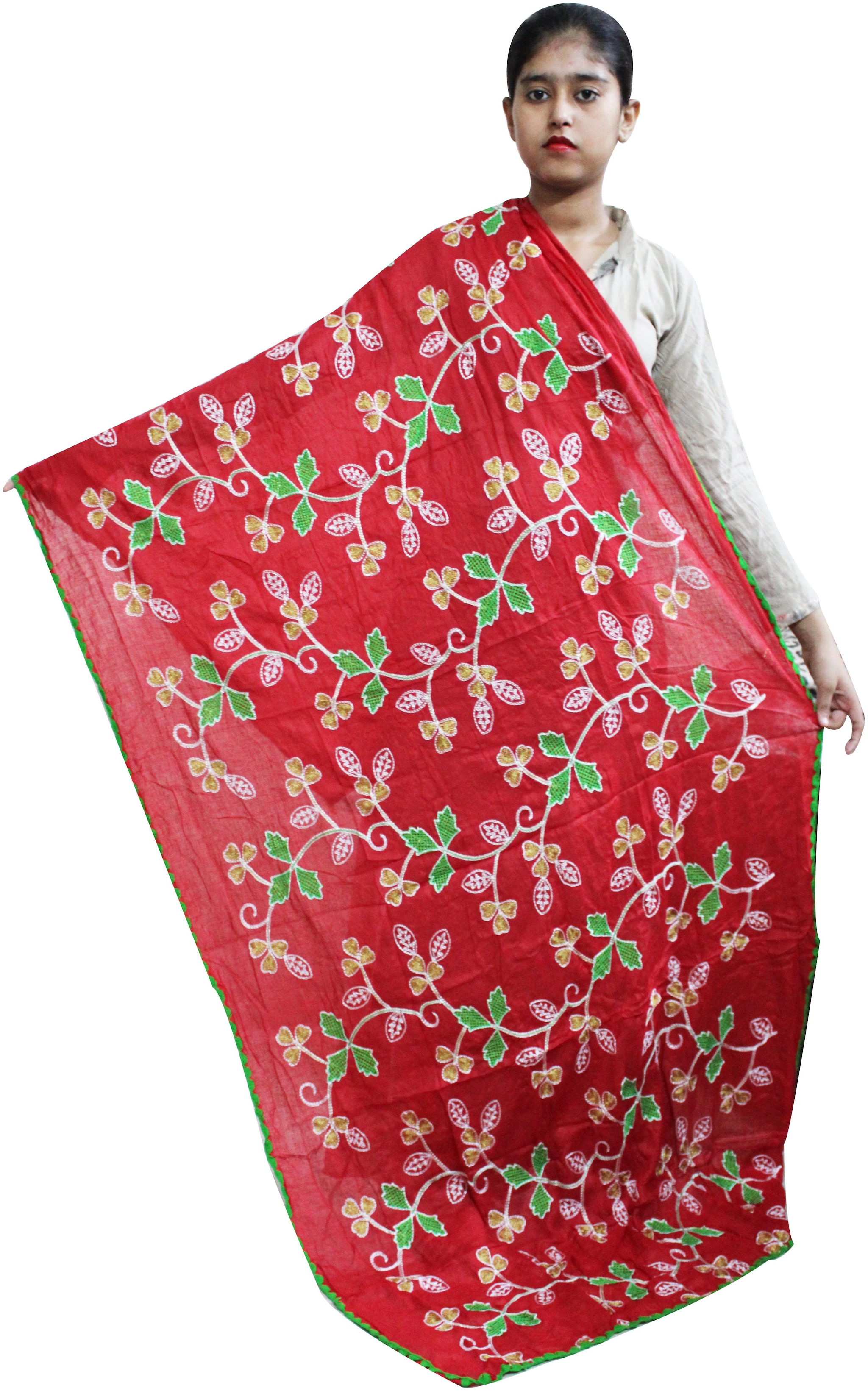 

AZAD DYEING Women Cotton Dupatta for Women Red Green color