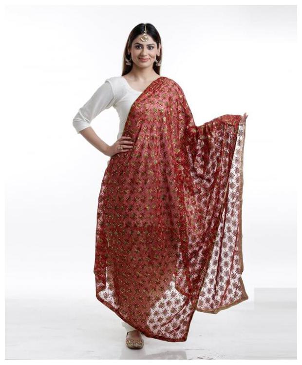 

AZAD DYEING Chiffon Floral Dupattas Stoles Jackets Maroon