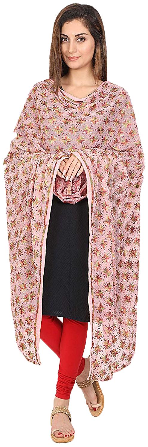 

AZAD DYEING Chiffon Floral Dupattas Stoles Jackets Pink