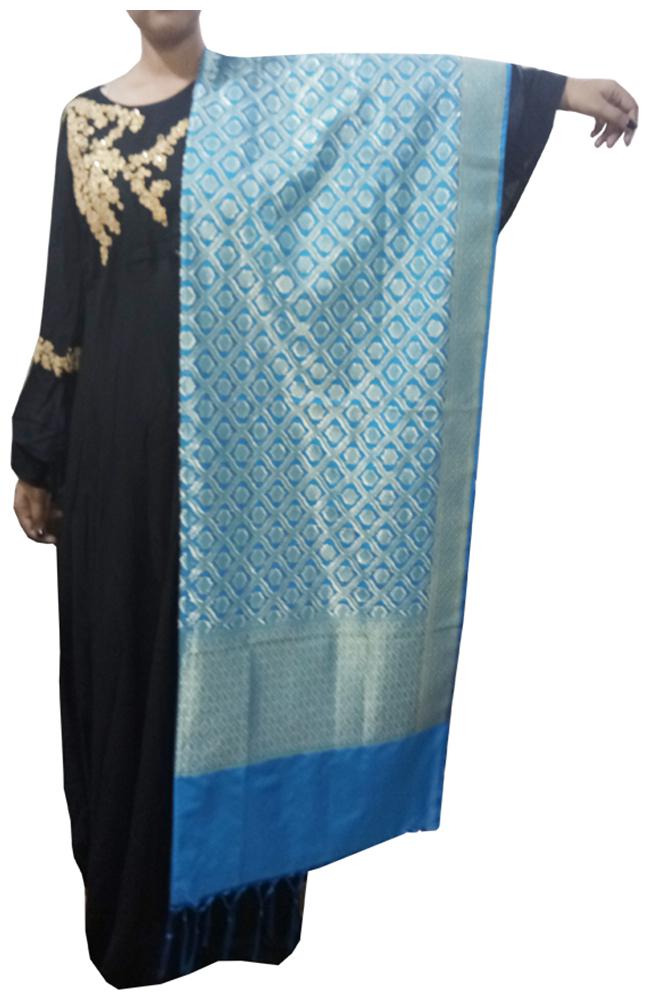 

AZAD DYEING Women Silk Banarsi Dupatta for Women Girls Blue