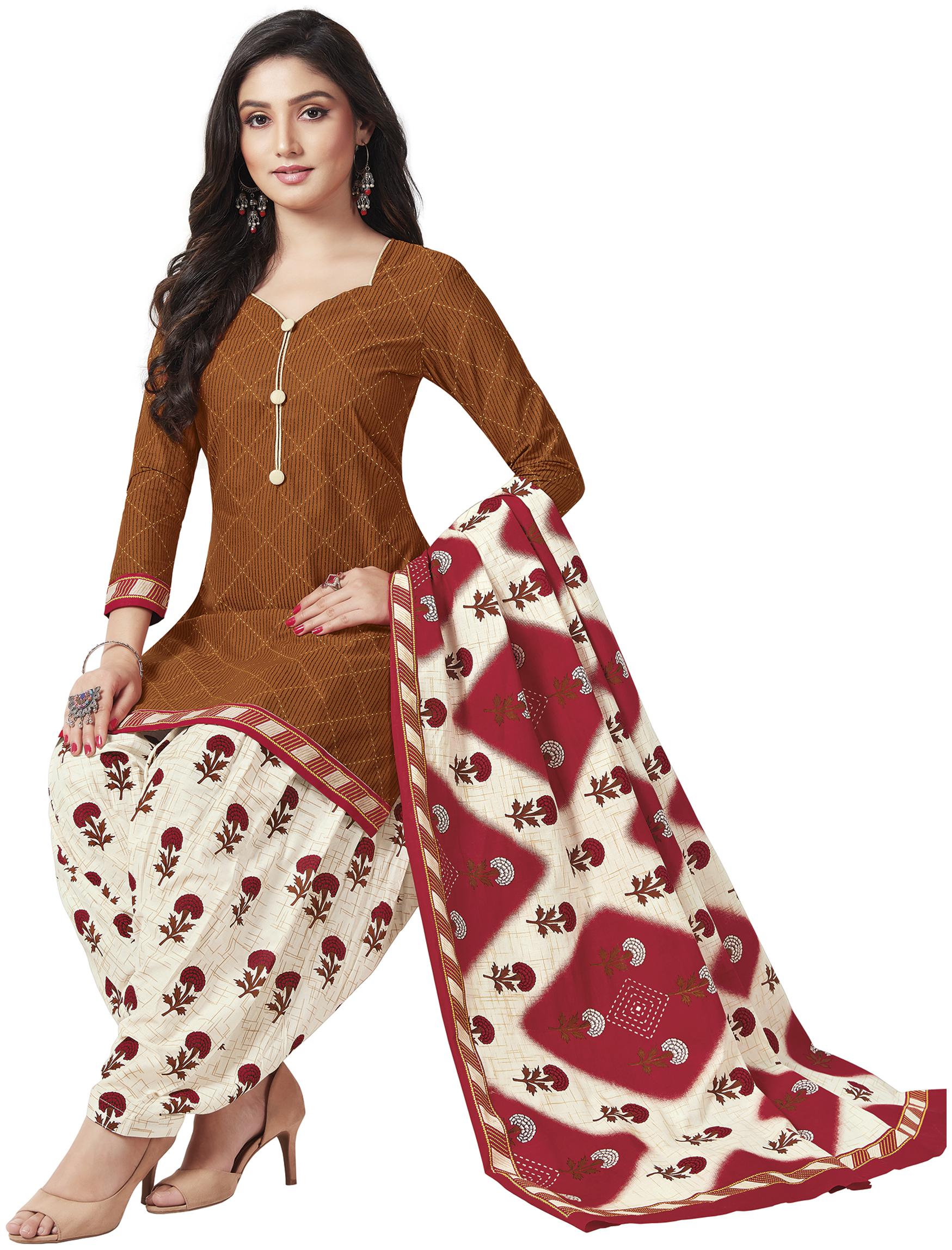 

Baalar Brown Unstitched Kurta with bottom dupatta With dupatta Dress Material