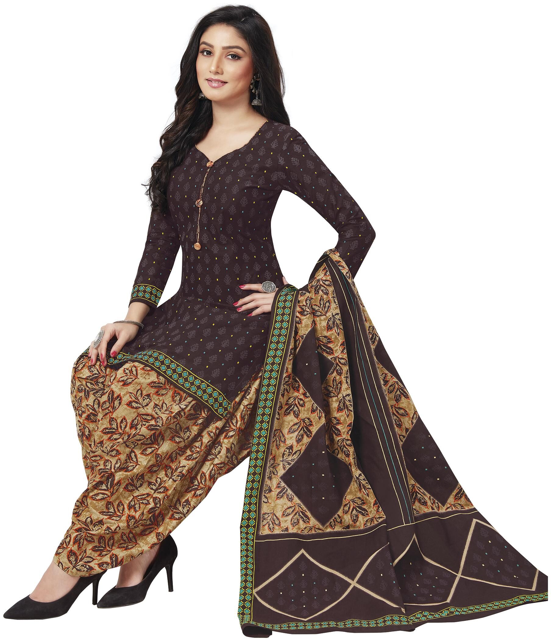 

Baalar Brown Unstitched Kurta with bottom dupatta With dupatta Dress Material