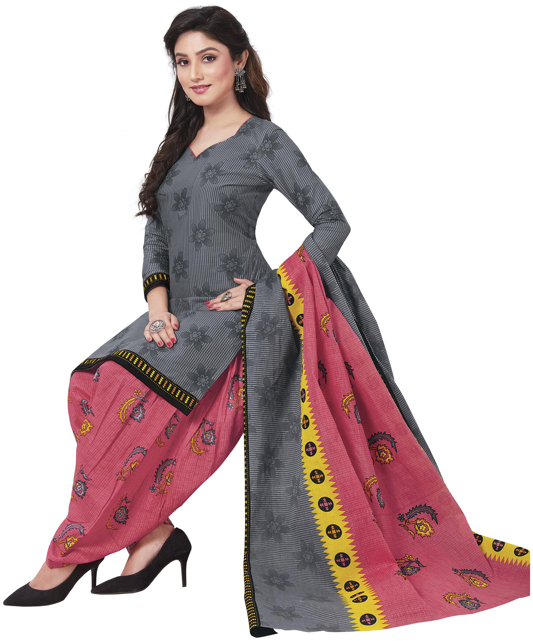 

Baalar Grey Unstitched Kurta with bottom dupatta With dupatta Dress Material