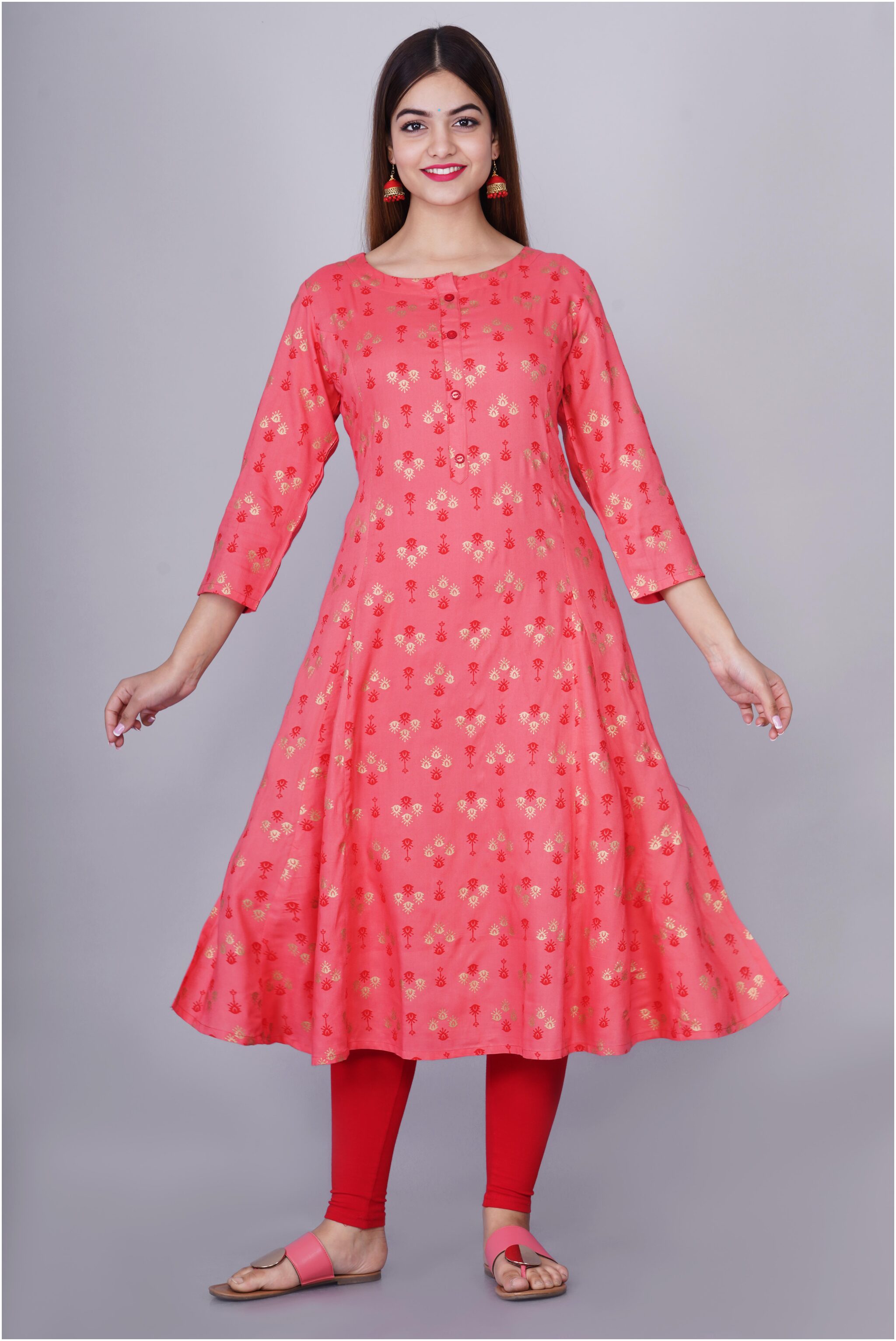 

BACHUU Women Peach Printed Fit and Flare Kurta