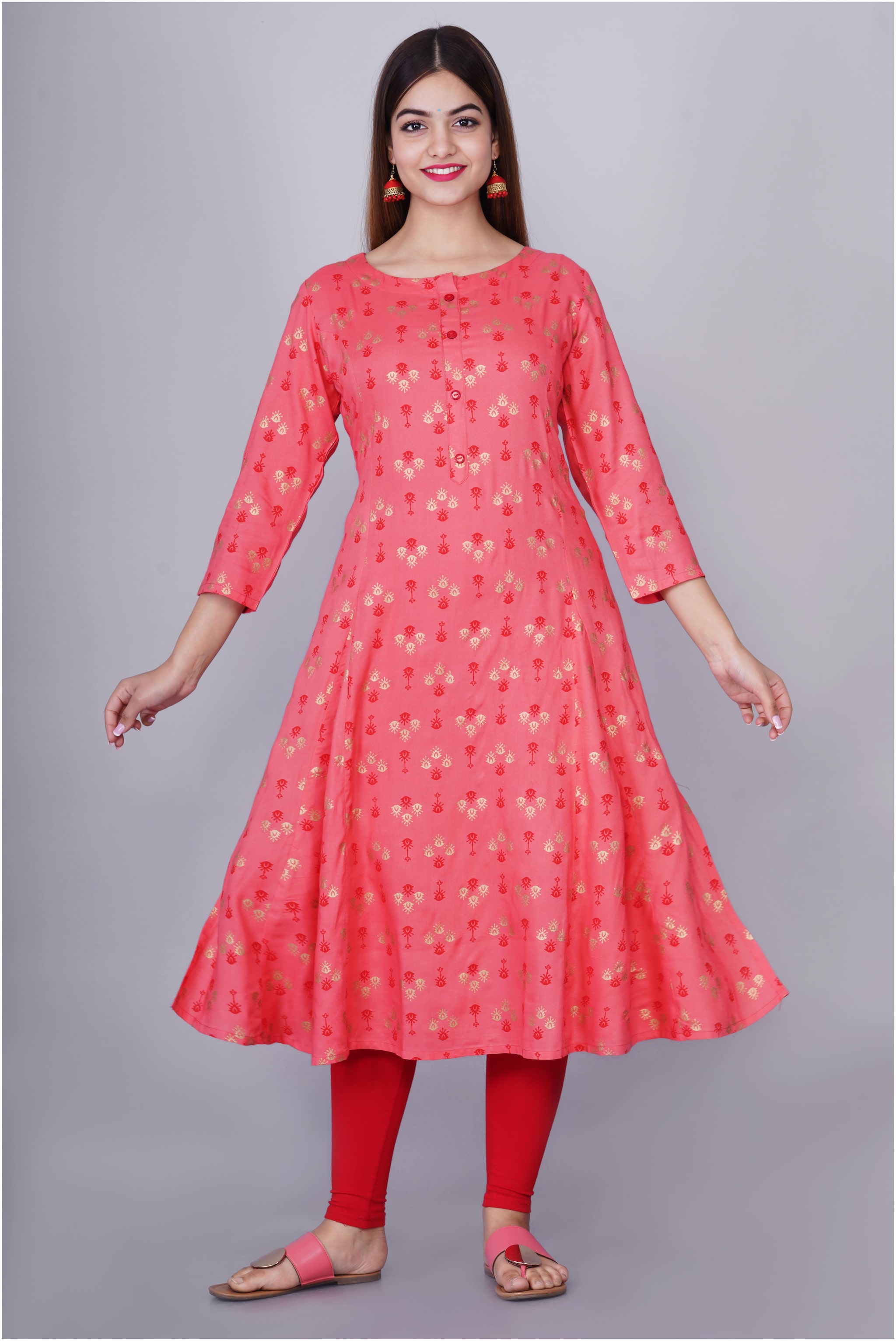 

BACHUU Women Peach Printed Fit and Flare Kurta