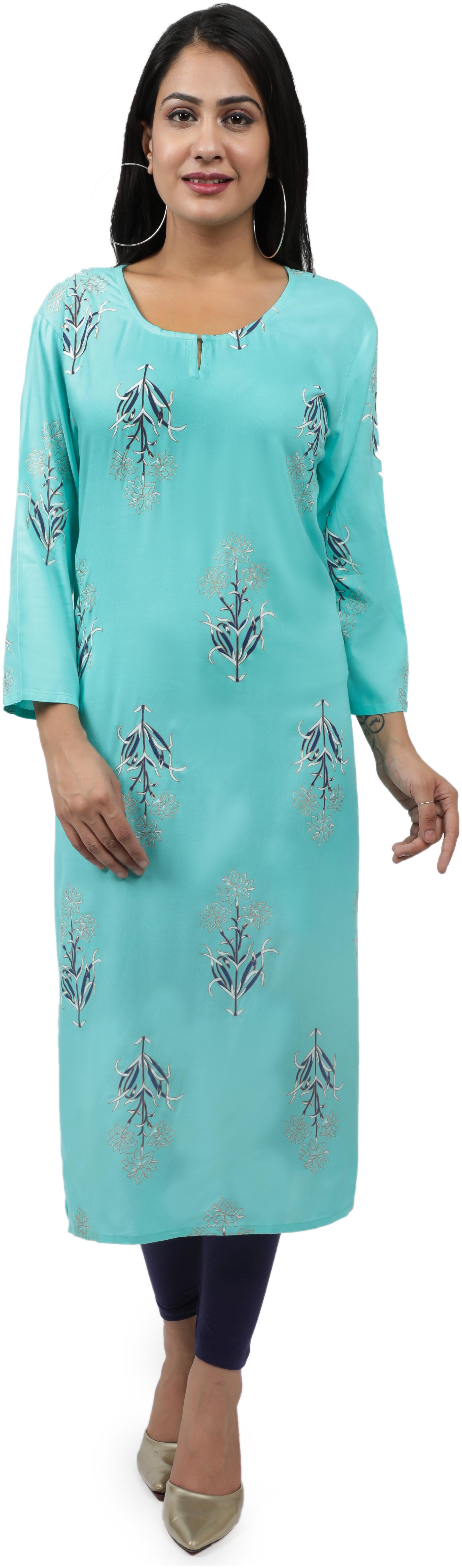 

BACHUU Women Blue Floral Regular Kurta