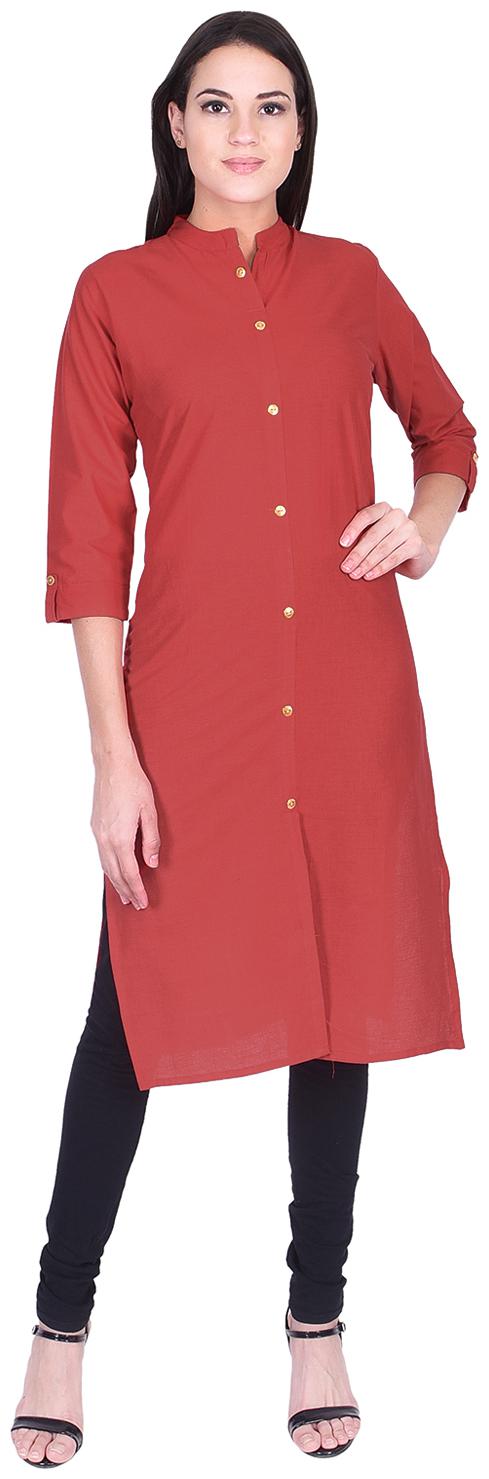 

BACHUU Women Maroon Solid Straight Kurti