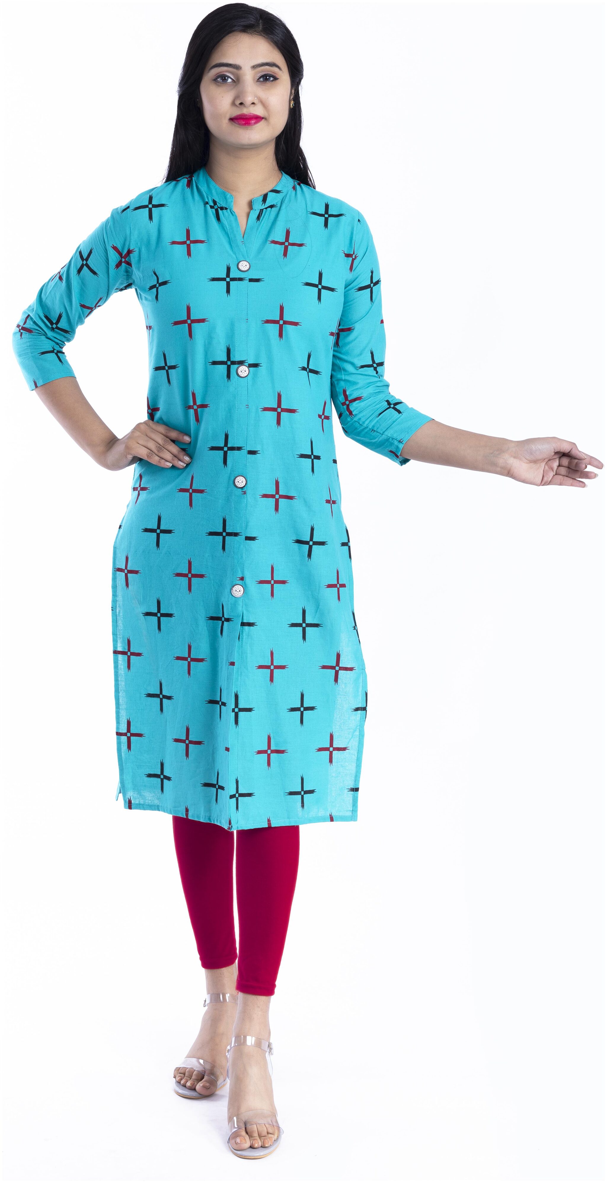 

BACHUU Women Blue Printed Straight Kurti