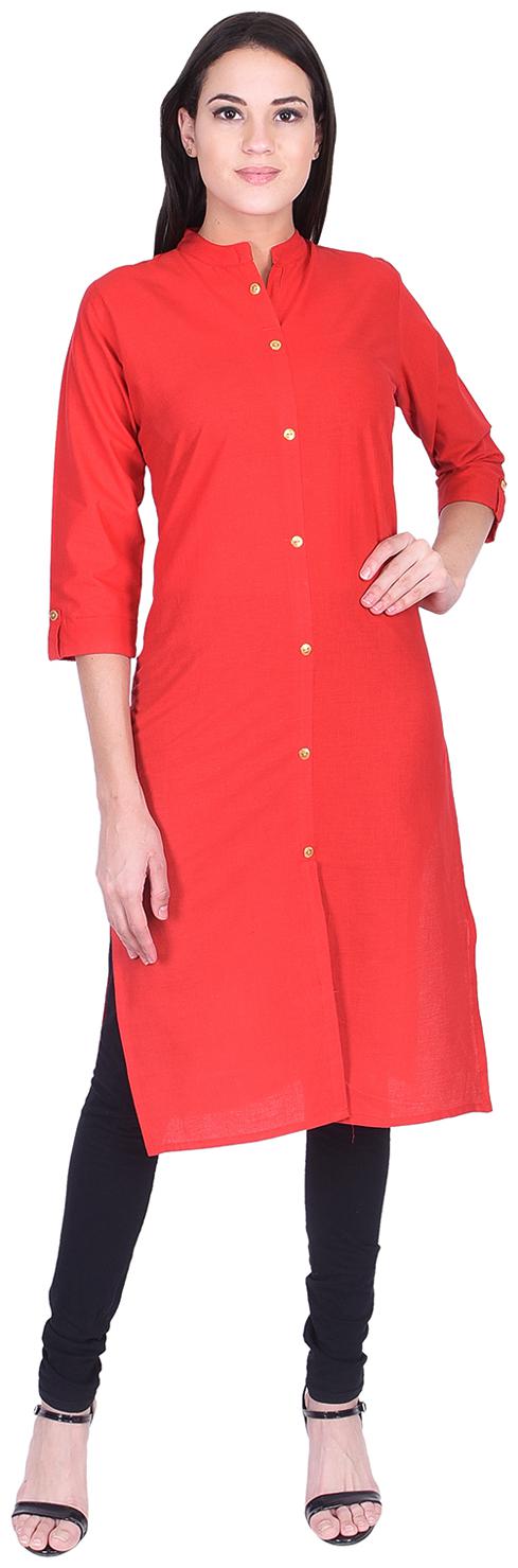 

BACHUU Women Red Solid Straight Kurti