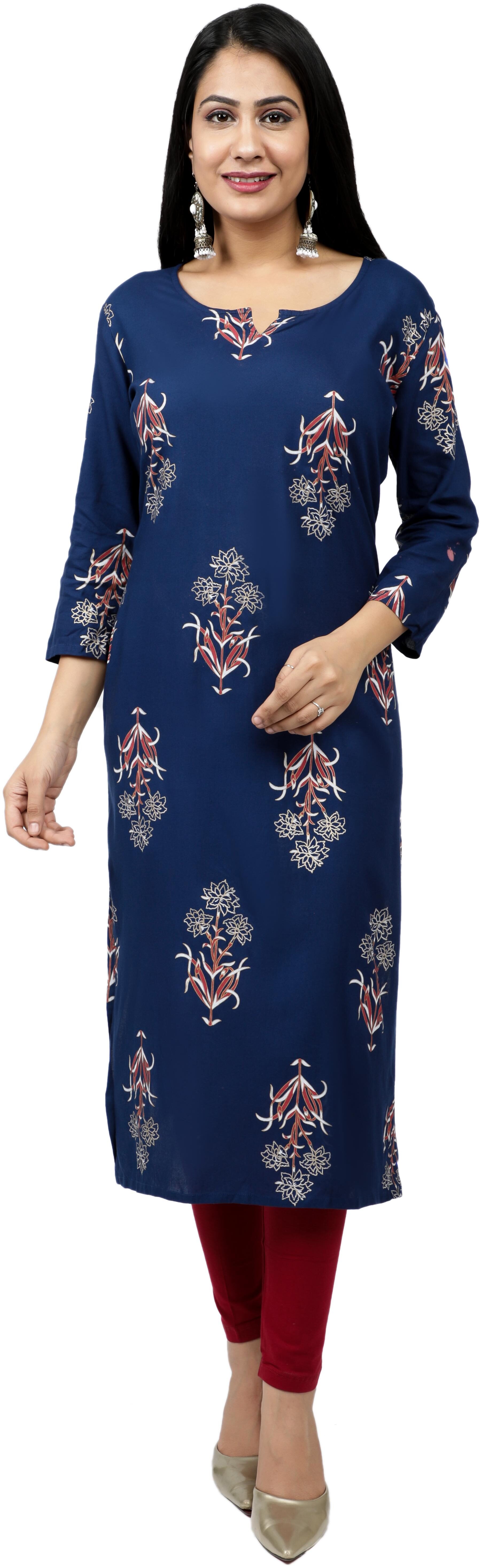 

BACHUU Women Navy Blue Floral Regular Kurta