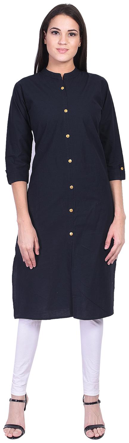 

BACHUU Women Black Solid Straight Kurti
