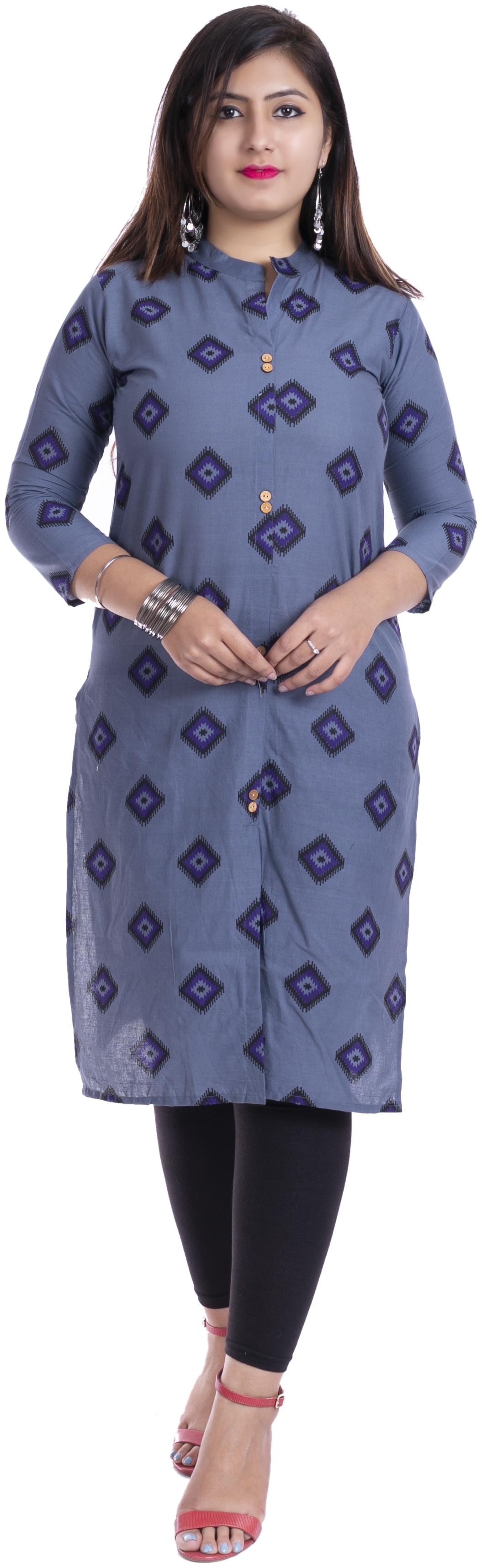 

BACHUU Women Grey Printed Straight Kurti