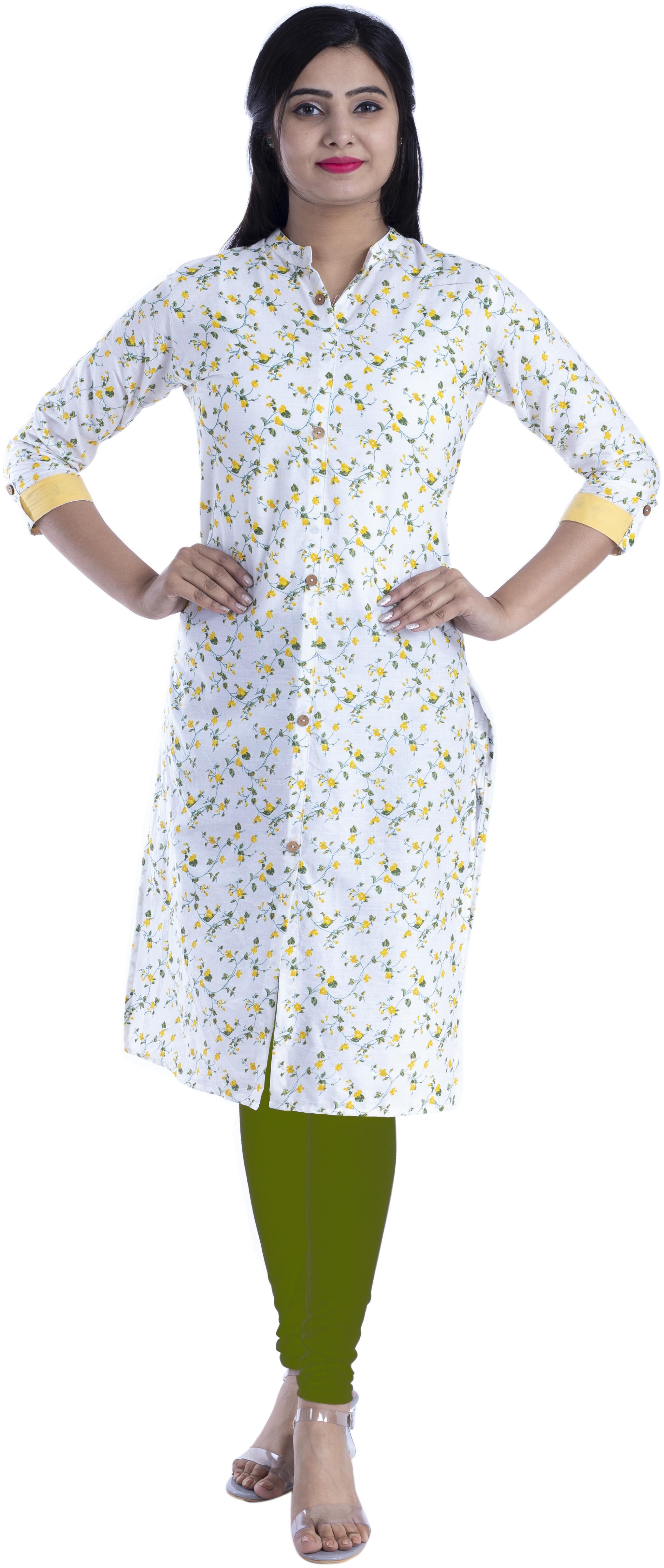 

BACHUU Women White Floral Straight Kurti