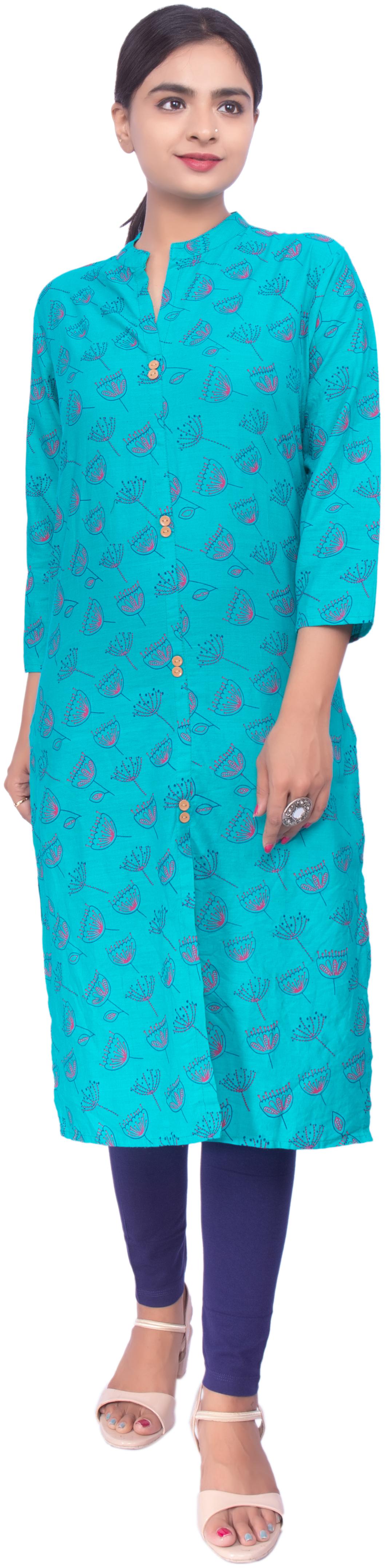 

BACHUU Women Turquoise Printed Regular Kurta