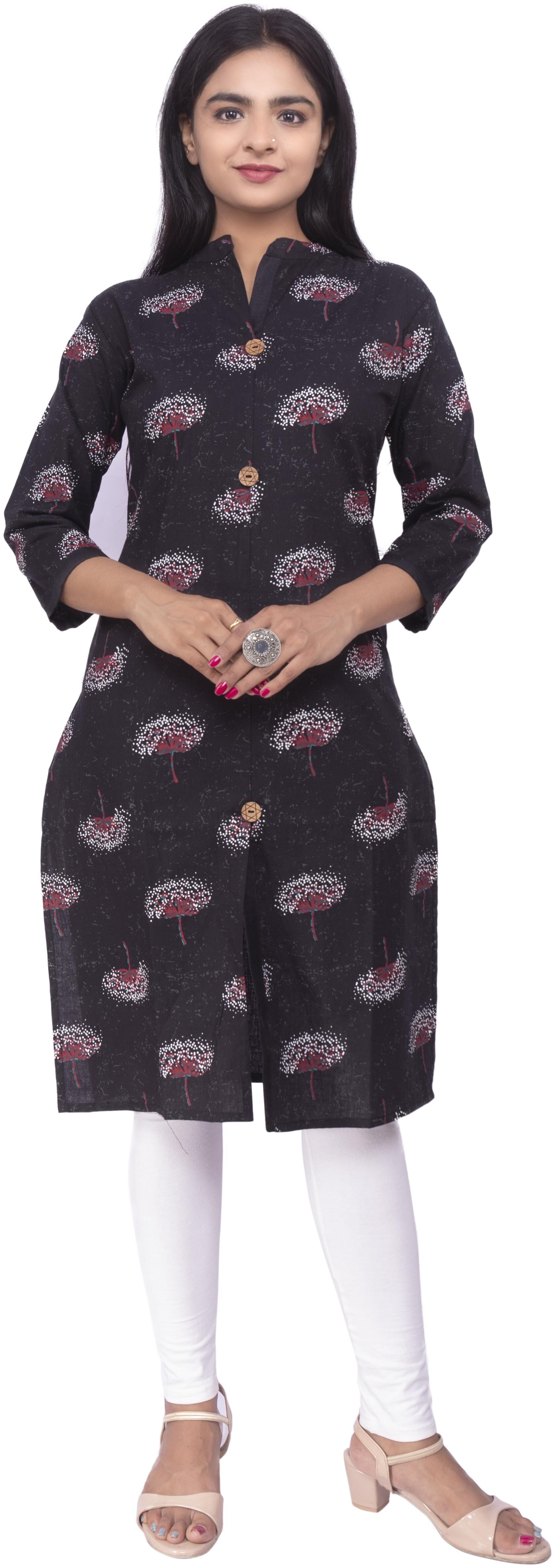 

BACHUU Women Black Floral Regular Kurta