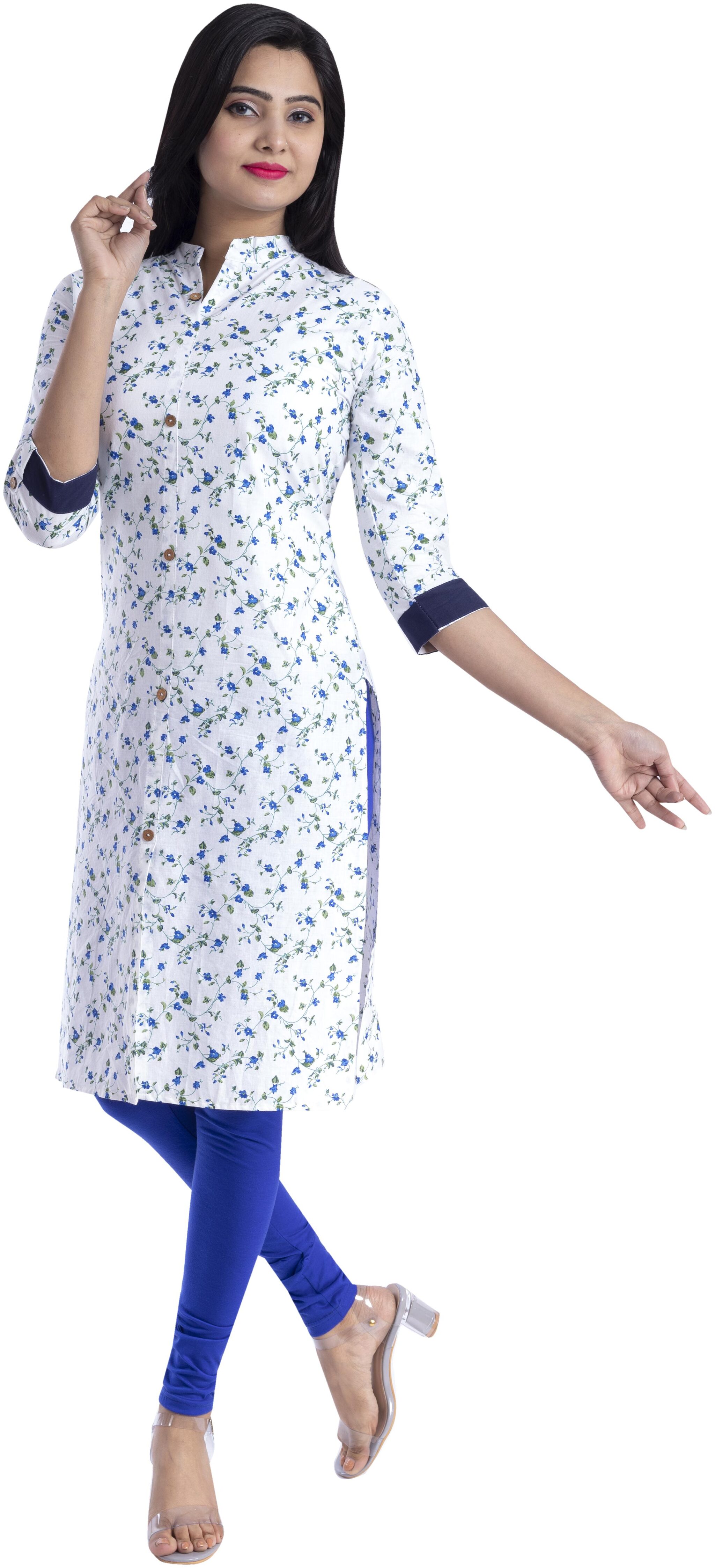

BACHUU Women White Floral Straight Kurti