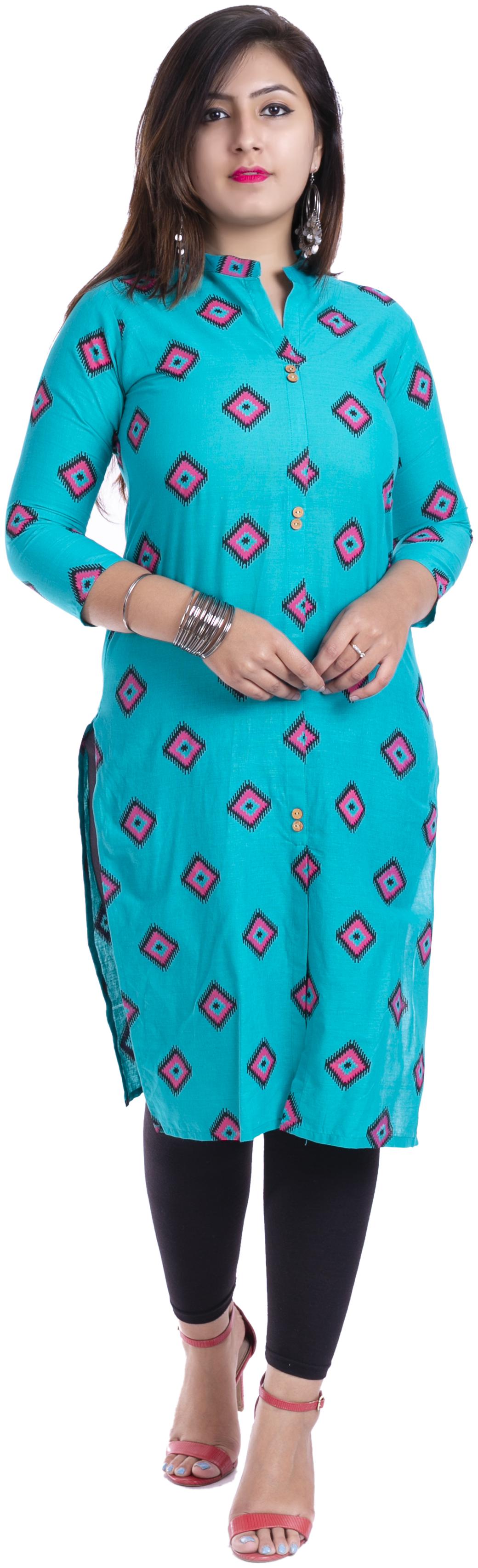 

BACHUU Women Blue Printed Straight Kurti